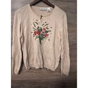 Vintage sweater Embroidered floral size PL large  Petite Alfred Dunner fall